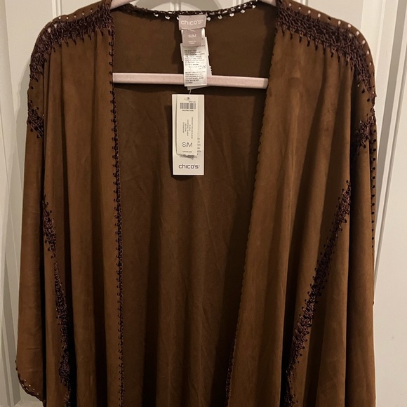 Faux-Suede Chicos Crochet Ruana Wrap Chicos Crochet Vegan Ruana Covering - Picture 5 of 9